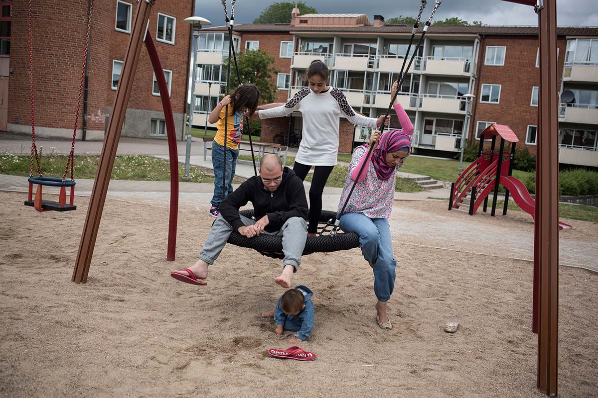 Brömolla, July 21, 2015.Ahmad, Jihan, Maya, Caesar and Cidra enjoy some time together before going to register to the Swedish police to start their asylum request.